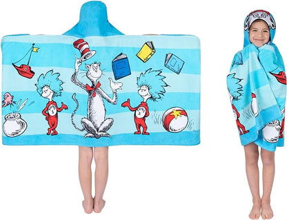 Dr. Seuss Cat In The Hat Bath/Pool/Beach Soft Cotton Terry Hooded Towel Wrap, 24 in x 50 in, By Franco Kids