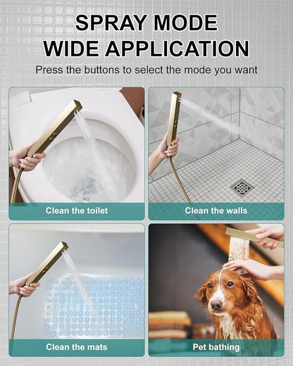 Shower Faucet Set Rainfall Shower System with Square Showerhead and Handle Set Fixture with 2 in 1 Function Handheld Sprayer Wall Mounted Trim Repair Kit Rough-in Valve 8 Inch Brushed Gold