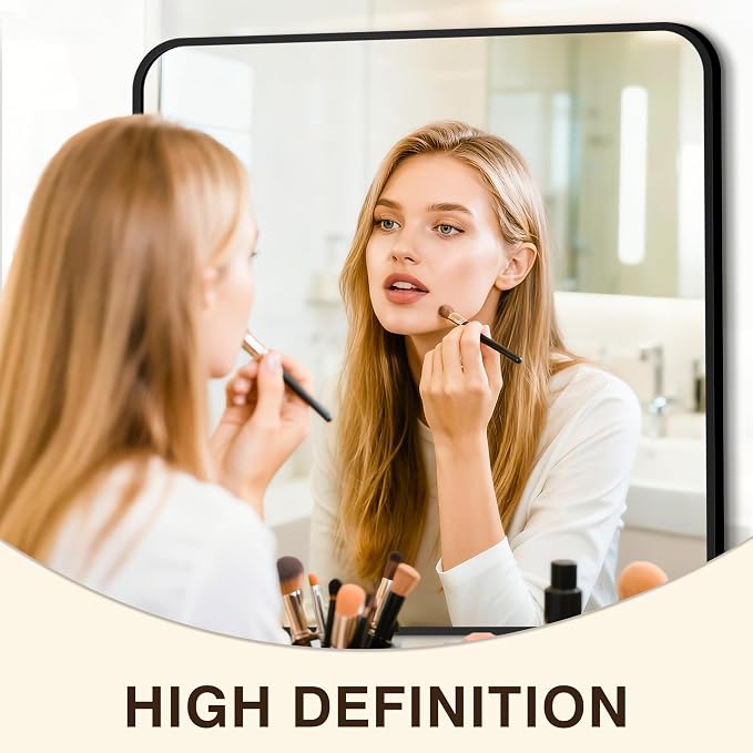 Vanity Bathroom Mirror, 30”x30” Black Bathroom Mirror for Over Sink | HD Tempered Glass, Anti-Rust Frame, Wall Mirrors for Bathroom Sink, Living Room, Entryway, Bedroom