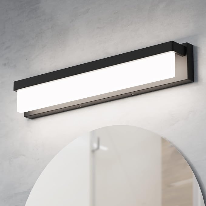 LED Bathroom Vanity Light Fixture Over Mirror 24.4 inch Modern Rectangle Black Matte Metal Lighting Bar 4000K Daylight Wall Sconce (Black)