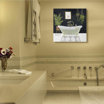 Stupell Industries 'Designer Bathroom Blue Gold Design'| Canvas Art | Stupell Industries | 30 x 30 Inches, Easy to Hang and Sturdy, Made in USA, by Victoria Borges