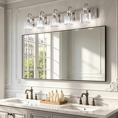 Ralbay Crystal Bathroom Vanity Light Brushed Nickel Modern 5 Light Bathroom Wall Lighting Fixtures Over Mirror