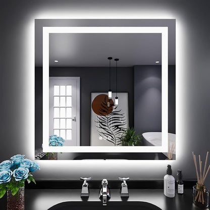 LOAAO 32"X32" LED Bathroom Mirror with Lights, UL Listed | Anti-Fog, Dimmable, 3 Color Temperature, Backlit + Front Lit, Memory Function, Tempered Glass