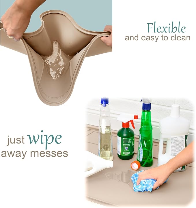 The Original Under Sink Mat - Silicone Waterproof mat, Trimmable, Easy to Clean, Kitchen cabinet liner, Under sink protector mats, Drip Tray with Lip - 34" x 22" or smaller - Beige