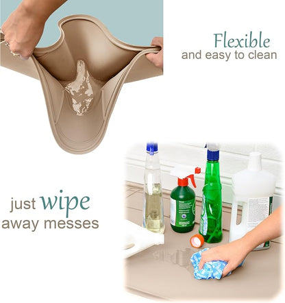 The Original Under Sink Mat - Silicone Waterproof mat, Trimmable, Easy to Clean, Kitchen cabinet liner, Under sink protector mats, Drip Tray with Lip - 34" x 22" or smaller - Beige