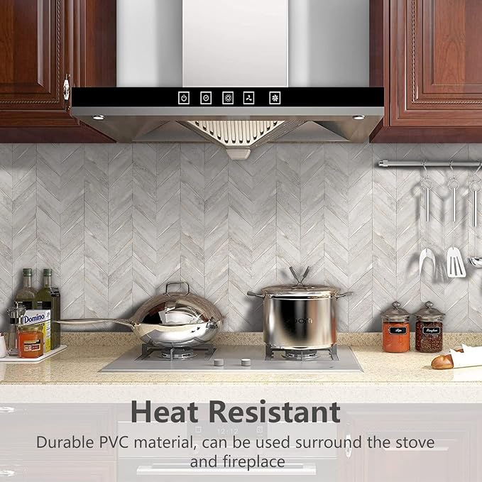 STICKGOO 10-Sheet Herringbone Tile Peel and Stick Backsplash, Beige Mixed Metal Gold PVC Stick on Backsplash, Self Adhesive Wall Tile for Kitchen and Bathroom | 10-Sheet Self Adhesive Wall Tiles, Beige Mixed Metal Gold PVC Stick on Backsplash Tile for ...