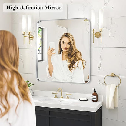 Fabuday Silver Wall Mirror for Bathroom - 24x24 Inch Square Bathroom Mirrors for Over Sink, Small Framed Mirror with Chrome Matte Frame for Restroom, Hallway, Entryway, Living Room, Bedroom Decor