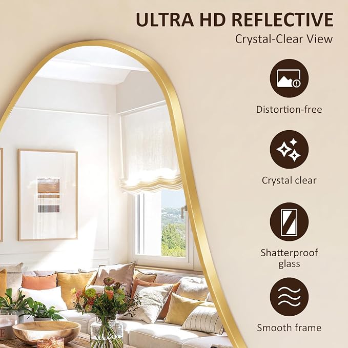 Irregular Wall Mirror, 18"x32" Asymmetrical Mirror with Metal Frame, Decorative Wall Mirror for Entryway Bathroom Living Room Bedroom, Horizontal or Vertical Hanging