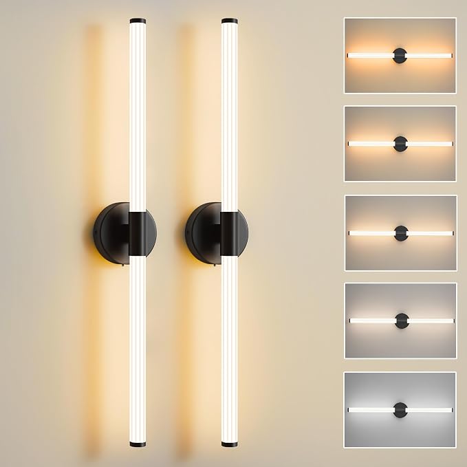 Wall Sconces Set of 2 Hardwired LED Vanity Light Black 31" | Dimmable 5CCT LED Bathroom Light Fixtures, 360° Full Lighting, Modern Vanity Light Bar for Bathroom Mirror