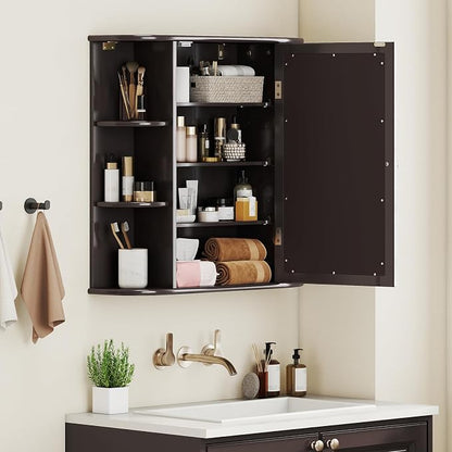 GIANTEX Bathroom Medicine Cabinet (Brown) | Wall Mounted Medicine Cabinet with Mirrored Door & 4 Interior Shelves, 6 Open Shelves, Space-saving Storage Cabinet
