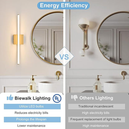 Modern Bathroom Vanity Light 24 inch, Curved, Dimmable 5CCT Led Bathroom Light Fixture Over Mirror, Gold Bar Vanity Light for Bathroom Mirror Cabinets-ETL Certificated Modern LED Vanity Makeup Lights