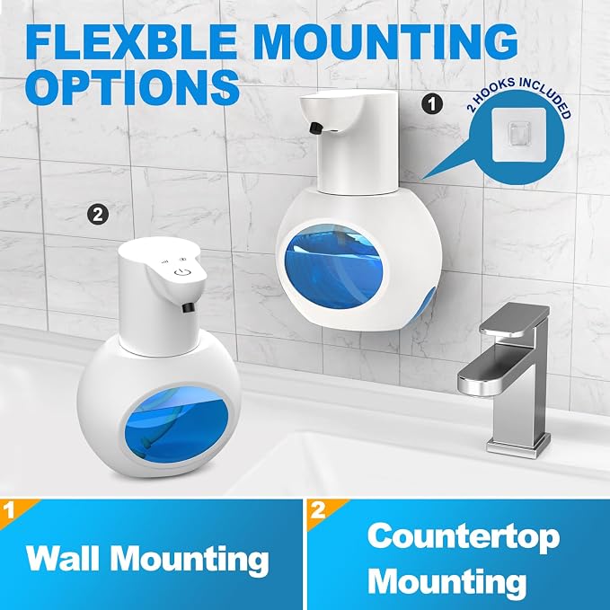 Automatic Foaming Soap Dispenser, 15oz/420ml Smart Hand Soap Dispensers, Touchless Wall Mount with 4-Level Adjustable, Rechargeable Foaming Hand Soap Dispenser for Bathroom Kitchen Office White