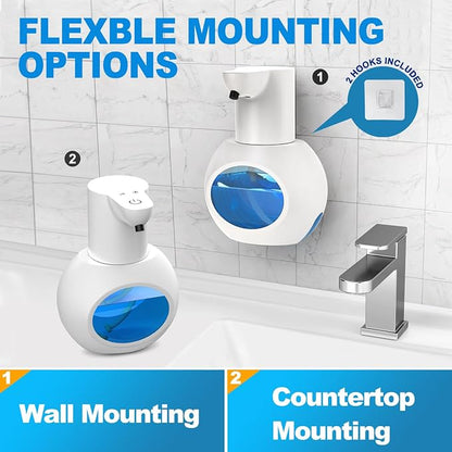 Automatic Foaming Soap Dispenser, 15oz/420ml Smart Hand Soap Dispensers, Touchless Wall Mount with 4-Level Adjustable, Rechargeable Foaming Hand Soap Dispenser for Bathroom Kitchen Office White
