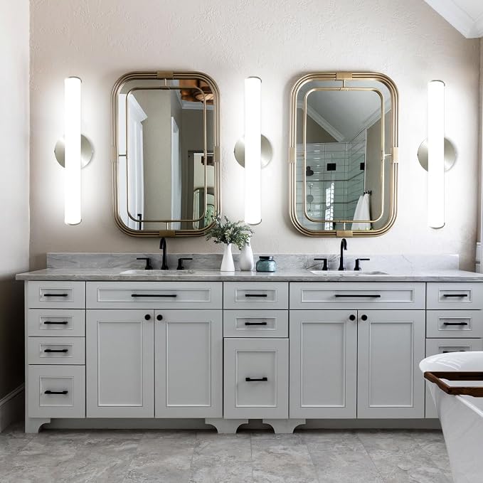 2 Pack LED Vanity Light Bar for Bathroom, Dimmable Bathroom Light Fixtures 17.3inch 12W 1200LM Over Mirror Lighting Fixture Wall Sconce Modern Vanity Lighting 4000K Brushed Nickel