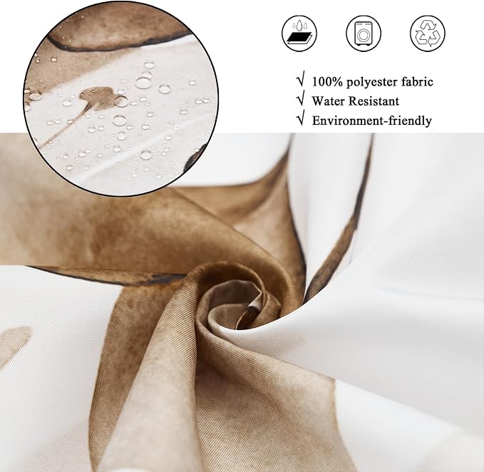 Brown Shower Curtain, Watercolor Eucalyptus Leaves Botanical Plants with Floral Bathroom Curtain Home Bathtub Decor Waterproof Fabric Machine Washable with 12 PCS Hooks,65" Wx72 L