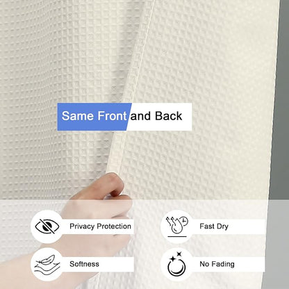 Stall Fabric Shower Curtain Set - 36x72, Waffle Weave 230GSM Heavy Duty Small Fabric Shower Curtains for Narrow Size, Machine Washable Bath Curtain with 12 Plastic Hooks, 36x72 Inch, Cream