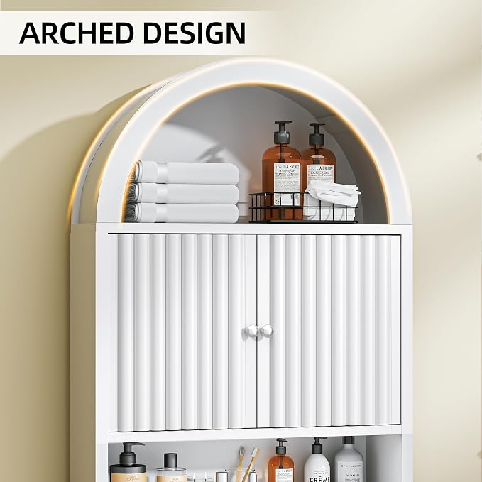 Spurgehom Arch Over The Toilet Storage Cabinet, Bathroom Organizer (White) | Freestanding Bathroom Shelf Equipped with Anti-Tipping Device, Space-Saving Vertical Toiletries Storage Cabinet