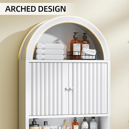 Spurgehom Arch Over The Toilet Storage Cabinet, Bathroom Organizer (White) | Freestanding Bathroom Shelf Equipped with Anti-Tipping Device, Space-Saving Vertical Toiletries Storage Cabinet
