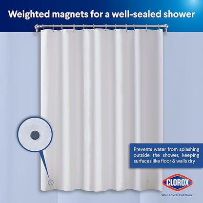 Clorox Shower Curtain Liner, Premium Medium-Weight Durable Waterproof 6g PEVA for Bathroom with Weighted Magnets, Standard Size 72" x 72", Frosty 2 Pack