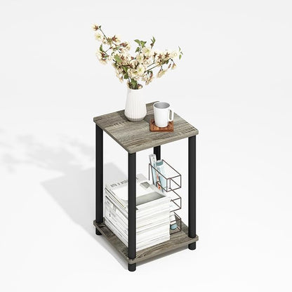 Furinno Modern Side Table, 2-Tier Square Top End Table with Open Shelf, Toolless Night Stand, Bedside Table, for Living Room, Bedroom, Grey Oak