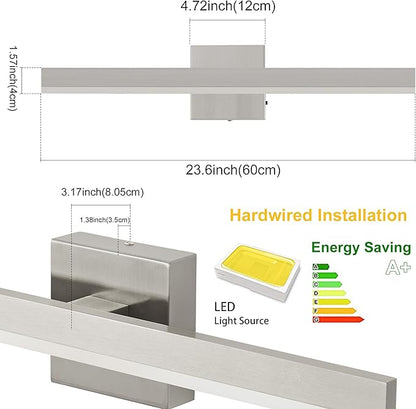 Nickel Bathroom Vanity Light 23.6 inch, 20W Dimmable 5CCT LED Bathroom Light Fixture Over Mirror Restroom-ETL Certificated