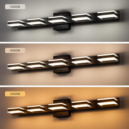 mirrea 32" 5 Light 3CCT LED Black Bathroom Vanity Light Fixture | Over Mirror,Bathroom Lighting,3000K/4000K/5000K ,Dimmable,Rust-resistant,Moisture-resistant,Acrylic shade,Wall Mount