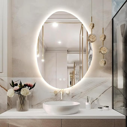 Niccy Irregular LED Bathroom Mirror, Frameless Backlit Wall Mirrors,24"x32" | Asymmetrica Lighted Mirror for Bedroom Living Room, Modern Smart-Mirror with 3 Color Lighting, Anti-Fog, Memory Function