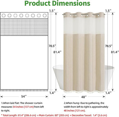 eachope No Hook Stall Shower Curtain with Snap-in Fabric Liner - 54x80 Heavy-Duty Linen Textured Striped Design,Narrow Rustic Modern Farmhouse Bohemian Bathroom Curtain,Water-Repellent,Cream/Beige | 330GSM Heavy-Duty Linen Textured Striped Design,Narro...