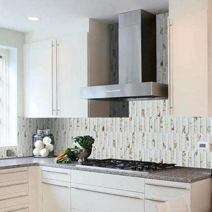 Vamos Tile Peel and Stick Backsplash Seamless Tile,10-Sheet Fish Scale Tile | Stick on Backsplash for Kitchen & Bathroom,White Marble Look PVC+Metal Gold Self Adhesive Mosaic Wall Tiles,11.9''x10.8''