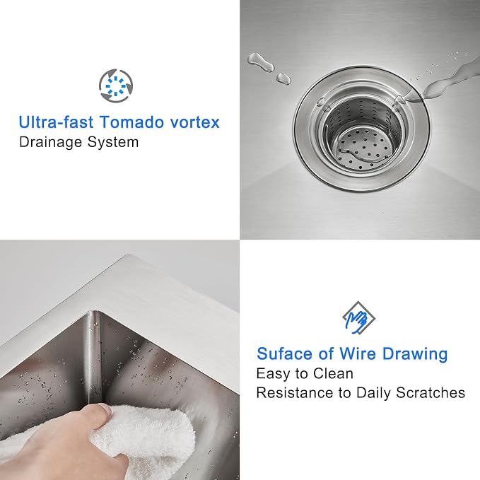 15"x17" Drop-In Single Bowl Bar Sink 304 Stainless Steel | 15"x17" Drop-in Sink | 304 SS | Topmount | Single Bowl | Single Faucet Hole | 8" Deep Basin | Brushed | Bar/Coffee Station