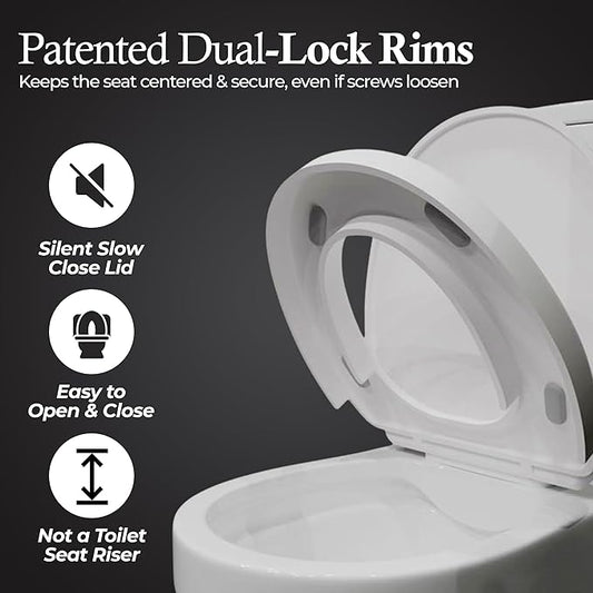 Safe Buns Round Toilet Seat - Patented Dual Lock Rims with Four Slip-Resistant Bumpers - Soft Close Toilet Seat with 100% Polypropylene for Durability - Easy Clean & Universal Fit for all Toilets