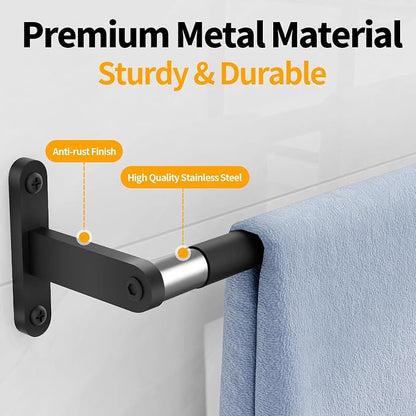 KLJKPA Towel Bar for Bathroom, 24 Inch Wall Mounted Towel Rack, Black | Heavy Duty Single Towel Rod, Space-Saving Hand Towel Holder, Toilet Kitchen Towel Storage, Rustproof, Stainless Steel