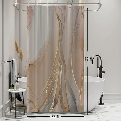Stall Shower Curtain, Brown Marble Small Shower Curtain Grey and Tan Ink Texture Waterproof Fabric Shower Curtain Set with Hooks, 36x72 Inch