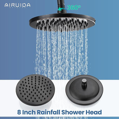 Airuida Exposed Shower System,8 Inch Rainfall Shower Head with Handheld Spray,Single Handle Wall Mount Shower Faucet Set,Solid Brass Dual Function Exposed Pipe Fixture for Bathroom,Oil Rubbed Bronze