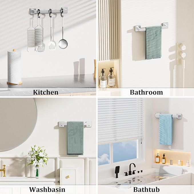 Alise Towel Bar Towel Racks for Bathroom Wall Mount 16 Inch,Brushed Nickel | SUS304 Stainless Steel Bathroom Towel Holder, Full Square Towel Rod Towel Hanger for Bathroom Lavatory Kitchen