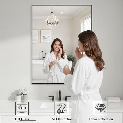 Koonmi Black Mirrors for Wall, 30x40 Inch Bathroom Mirror, Rectangular Wall Mirror for Living Room Bedroom Bathroom, Hangs Horizontally or Vertically