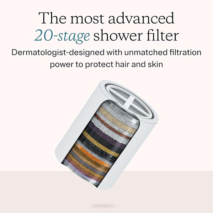 High Pressure 20-Stage Filtered Shower Head for Hard Water | Removes chlorine & heavy metals for healthier hair & skin; dermatologist-formulated water softener shower head filter