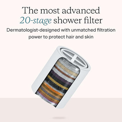 High Pressure 20-Stage Filtered Shower Head for Hard Water | Removes chlorine & heavy metals for healthier hair & skin; dermatologist-formulated water softener shower head filter