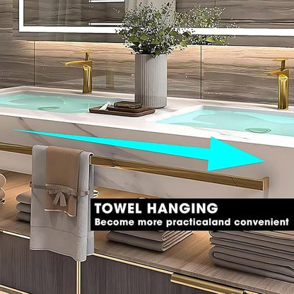 Double Bathroom Vanity - 76 Inch Luxurious Bathroom Vanity with Sink Includes Modern Metal Luxury Style,Modern Cabinet with Towel Hanging & Led Light,Slate Countertop