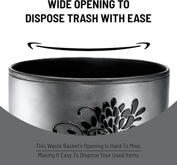 Popular Bath Erica Collection Grey Resin Trash Can, 9" x 6" x 9.5"