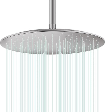All Metal Rain Shower Head - Heavy Duty Stainless Steel, Easy Install, High Water Flow, Ultra-Thin Modern Design for Bathroom (Brushed Nickel, 16)