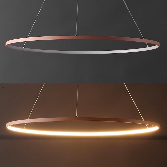 JONATHAN Y 35" Matte Pink Modern Integrated LED Pendant Light, Dimmable Round Hoop Chandelier for Kitchen Island, Dining Room, Adjustable Height Metal Hanging Light (JYL7220B)