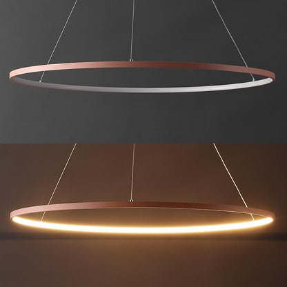 JONATHAN Y 35" Matte Pink Modern Integrated LED Pendant Light, Dimmable Round Hoop Chandelier for Kitchen Island, Dining Room, Adjustable Height Metal Hanging Light (JYL7220B)