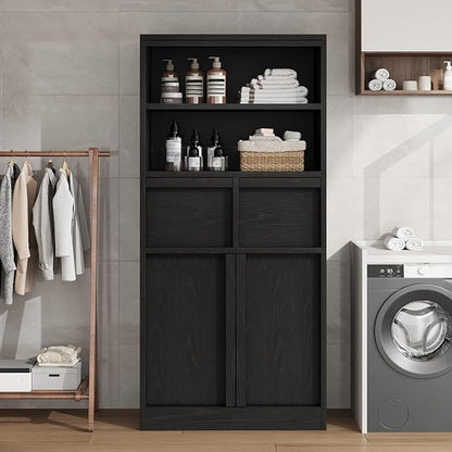 GAOMON 51" Tall Bathroom Storage Cabinet, Floor Cabinet with Doors & 2 Drawers, Organizer Cabinet Freestanding for Bathroom, Living Room, Kitchen & Pantry, Black