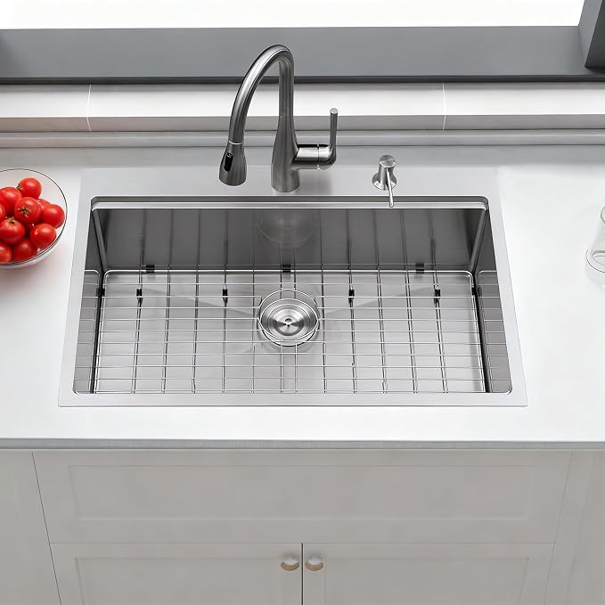 33x22 Drop in Kitchen Sink, SUS304 Stainless Steel Top Mount Workstation Sink, 16 Gauge Brushed Nickel Single Bowl Kitchen Sinks with Accessories for Kitchen Laundry Utility