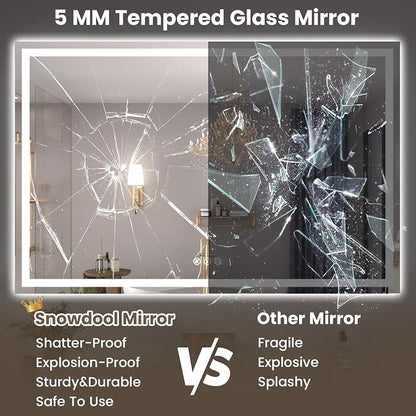 Snowdool 48 x 40 in LED Bathroom Mirror, Front and Backlit, Anti-Fog | Front and Backlit, 3 Color Temperatures, Anti-Fog, Tempered Glass