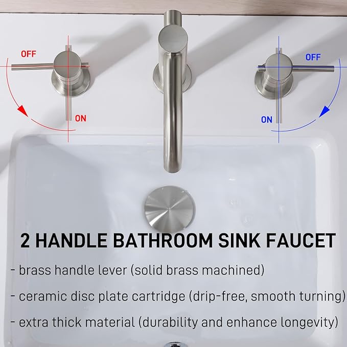 8" Widespread Brushed Nickel Bathroom Faucet | 2-Handle 3-Hole Brass Sink Faucet with 360° Swivel Spout, Metal Drain & DOE 2.2GPM (cUPC Waterline)