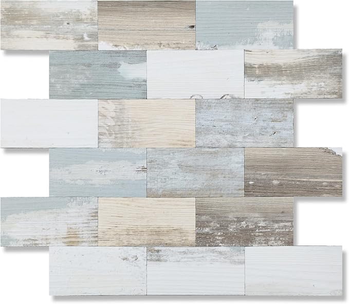 2026 New Upgrade Peel and Stick Backsplash Tile, Peel and Stick 11.34" X 11.57" Wall Tile for Kitchen, Bathroom, Fireplace, Laundry (Vintage Wood Grain, 1 Pack)