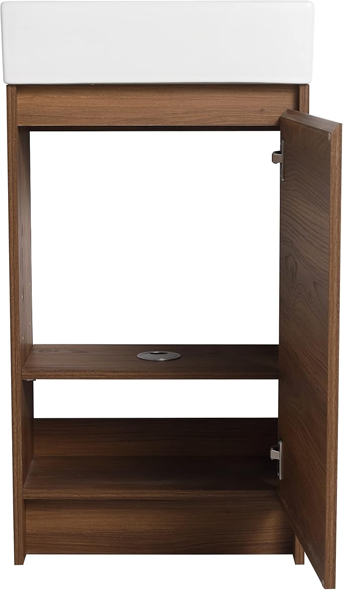 18-Inch Small Bathroom Vanity with Sink Mid-Century Bathroom Vanities with Top Basin Floor Wood Bathroom Sink Cabinet with Soft-Close Doors & Adjustable Storage Shelves(Walnut)