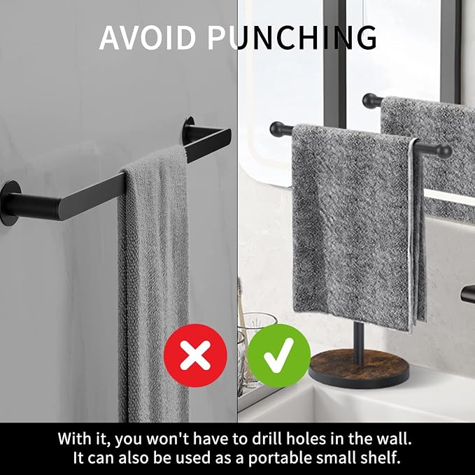 YINMIT Towel Holder Stand, T-Shape Height 15” Wood Countertop Hand Towel Stand, Hand Towel Racks with Heavy Base for Bathroom Kitchen Countertop Vanity